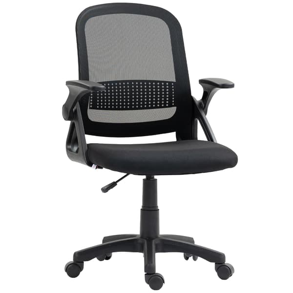 Mesh kontorstol med foldbare armlæn | Farve: Sort | Mål: 57,5x60x91-101 cm