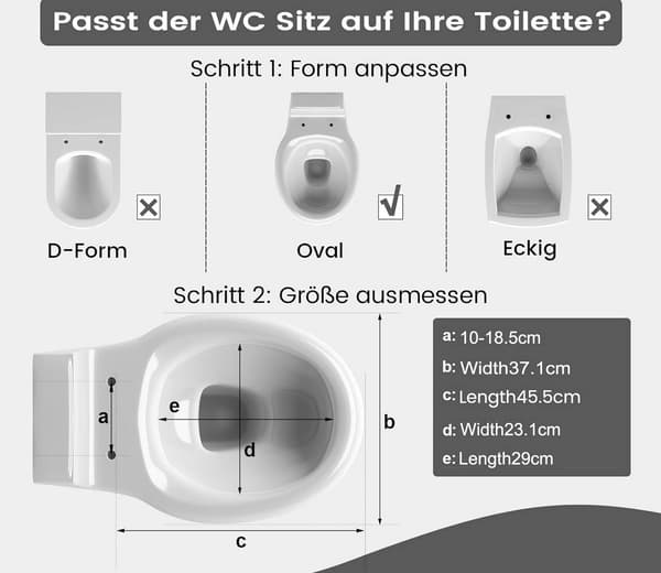 Toiletsæde med soft close og quick release, bæreevne 175 kg