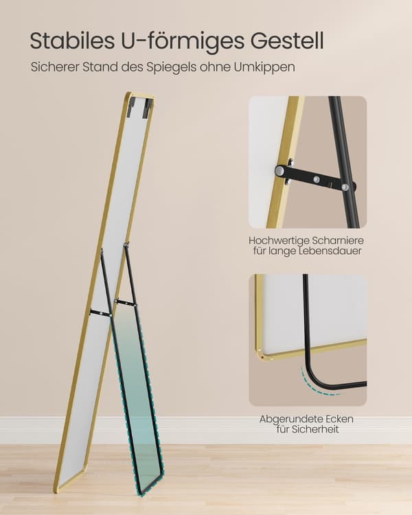Rektangulär hellängdsspegel | Ljus guld | 150x40 cm