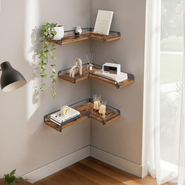 L-format hörnväggställ, set om 3 | Brun | 40x14x29 cm