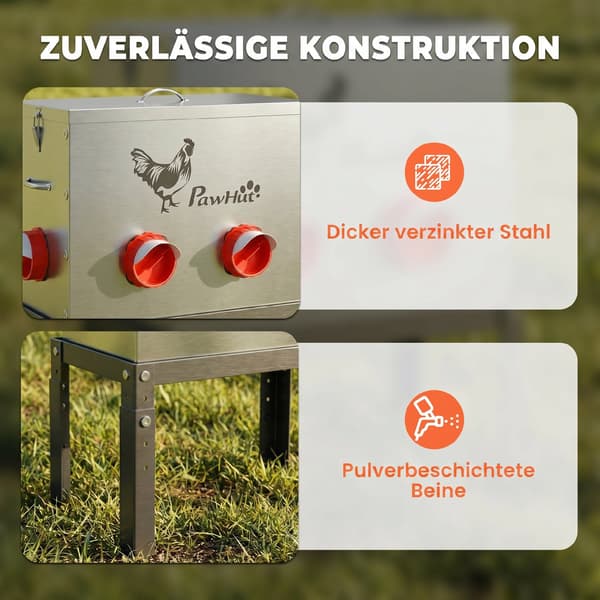 Hønsefoderautomat 18 kg med låsbart låg | Farve: Sølv | Mål: 25x42x55,5 cm
