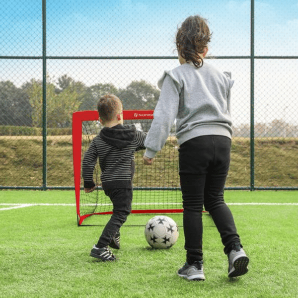 Fodboldmål til børn, sæt med 2, pop-up, sort/rød, 120 x 80 x 80 cm