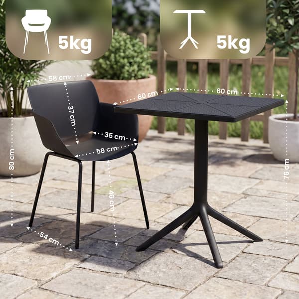 Norva havemøbelsæt med 2 stole | Farve: sort | Mål: 168x60x80 cm