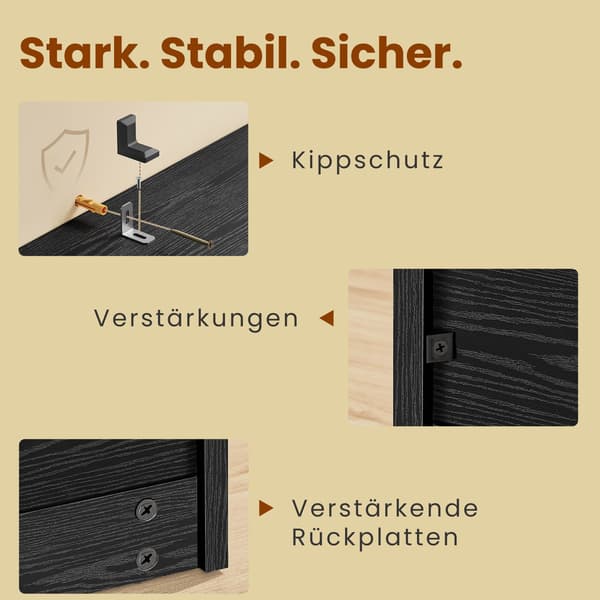 Skoskab med 4 klapper | Sort | 105,5x24x82,7 cm