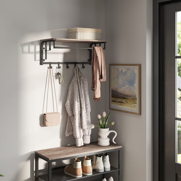 Væggarderobe med hylde - vægstativ - spånplade - 66 x 30 x 27 cm