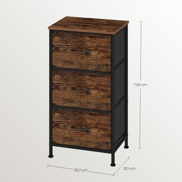 Kommode med 3 stofskuffer | Brun-sort | 39,6x30x73,7 cm