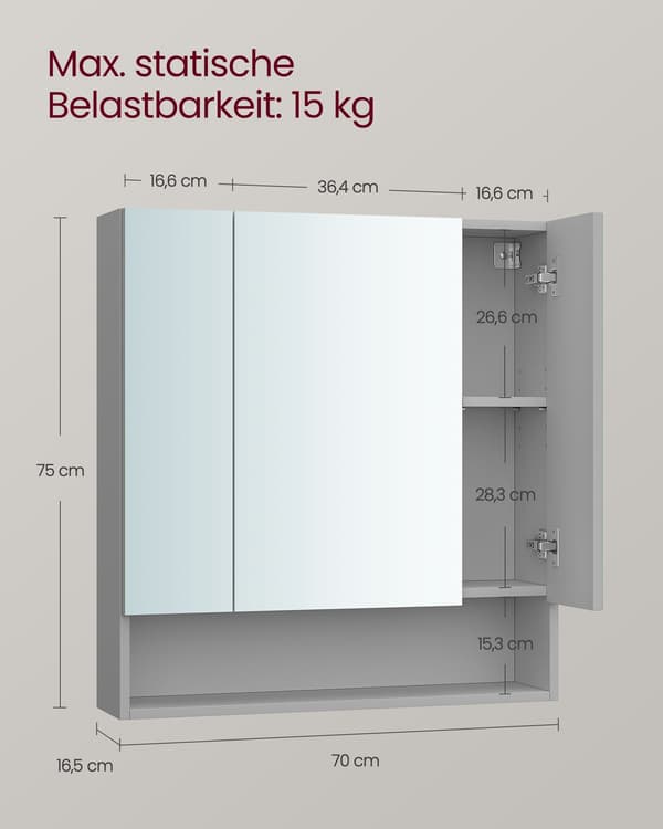 Badeværelsesskab duegrå - spånplade og glas - moderne - 16,5 x 70 x 75 cm