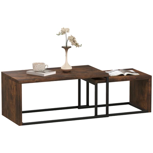 Sæt med 2 sofaborde - Sideborde | Farve: Sort+Brun | Mål: 90x48x42 cm