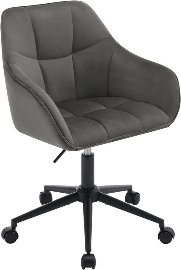 Kontorstol med armlæn og fløjlssæde | Mørkegrå/sort | 61x56x81-90 cm