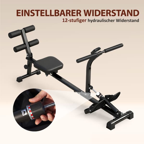 2-i-1 romaskine til sit-ups, 12 niveauer | Farve: Sort | Mål: 61x155x63 cm