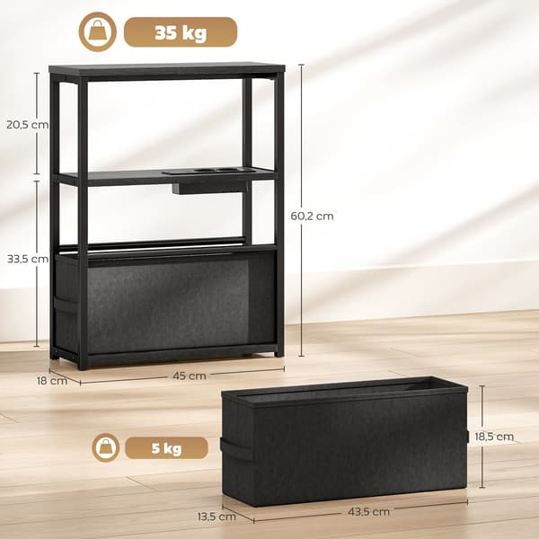 Sort sidebord med strømskinne | Farve: Sort | Mål: 45x18x60,2 cm