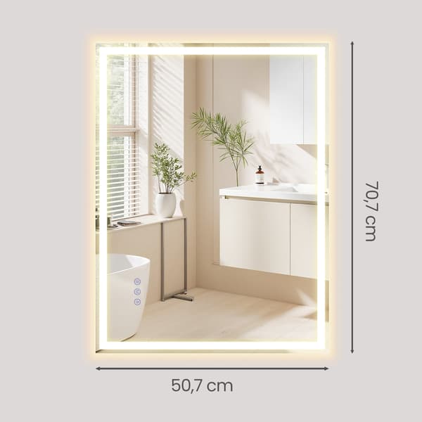 Väggspegel med LED-belysning, rektangulär | Vit | 70,7x50,7 cm