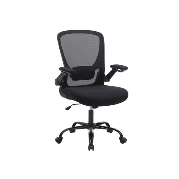 Kontorstol med foldbare armlæn, ergonomisk, mesh, sort, 66 x 60 x 99-107 cm