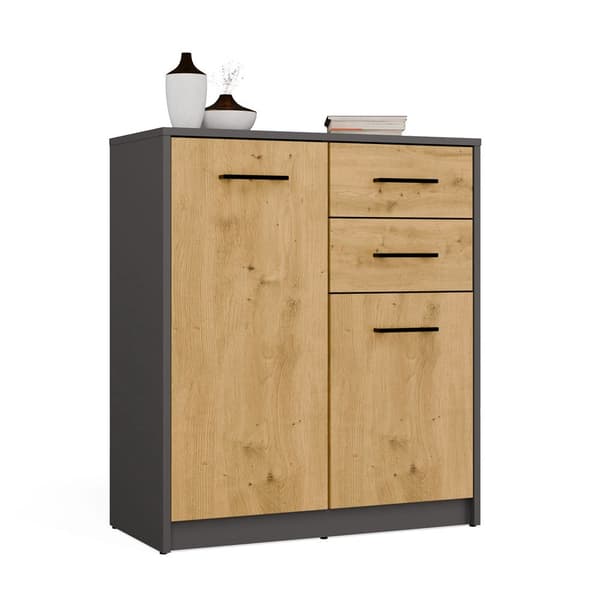 Moderne kommode Simplo 2D2S – 2 låger & 2 skuffer | Antracit og traditionel eg | 74x85x35 cm