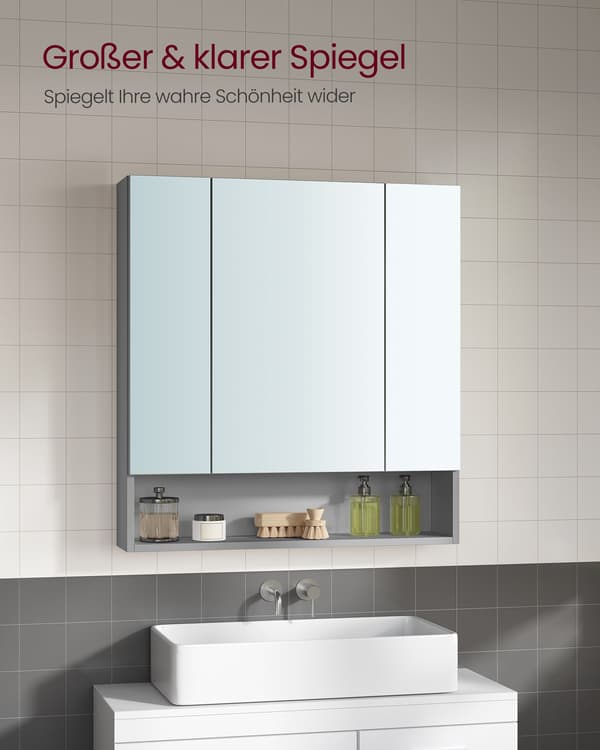 Badeværelsesskab duegrå - spånplade og glas - moderne - 16,5 x 70 x 75 cm