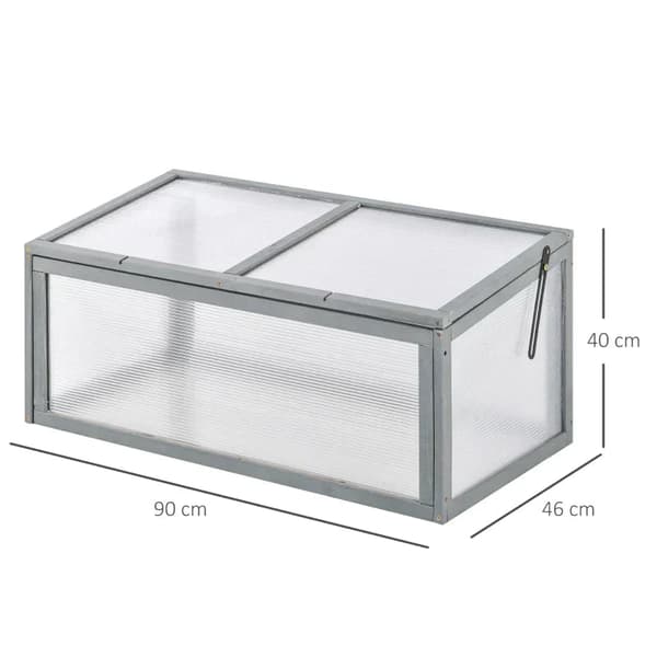 Mini drivhus - Træ kold ramme til planter | Farve: Grå | Mål: 46x90x40 cm