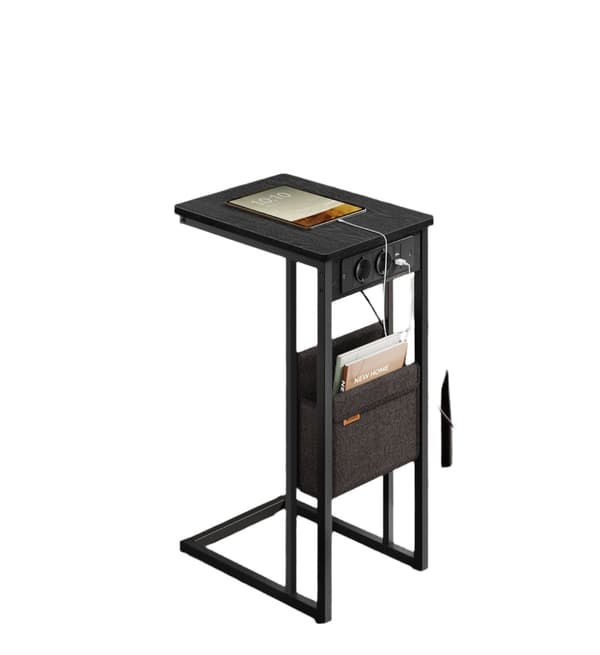 C-formet sidebord med 2 fatninger - sort - 30x40x62 cm