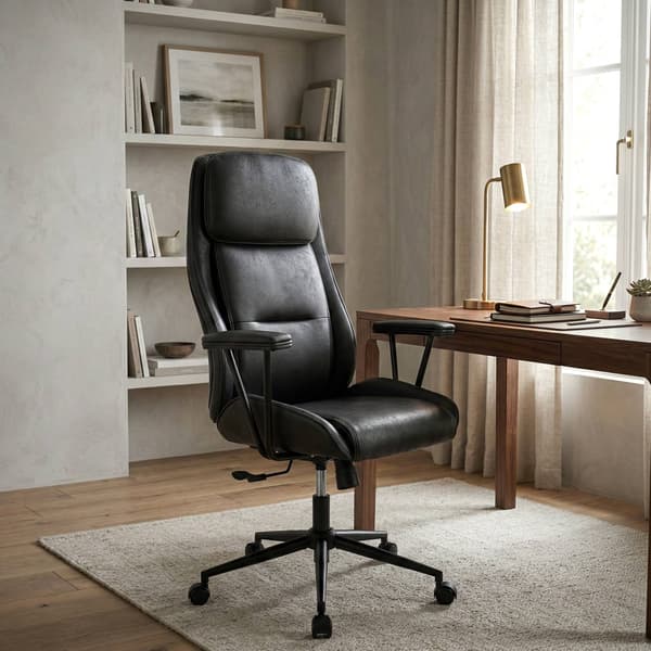 Kontorstol Siddar - Justerbar & rummelig | Farve: antik sort | Mål: 75x65x121 cm