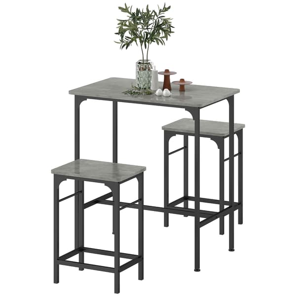 Barbordssæt med 2 barstole | Farve: Grå, Sort | Mål: 80x50x87 cm