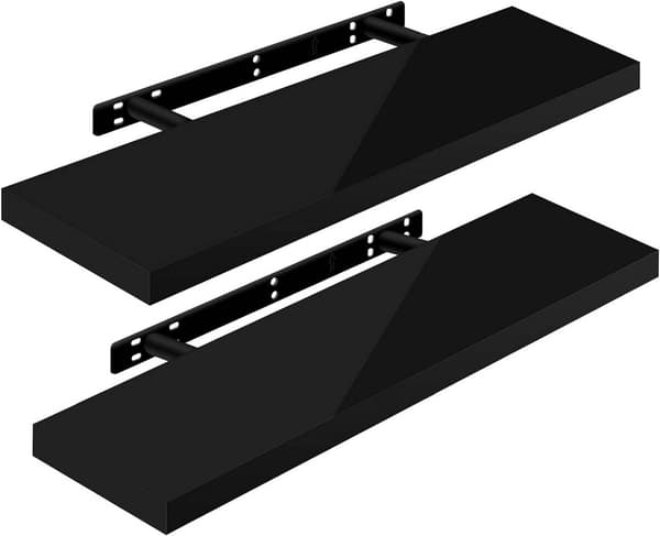 2 kelluvan seinähyllyn sarja | Musta | 80x22,9x3,8 cm