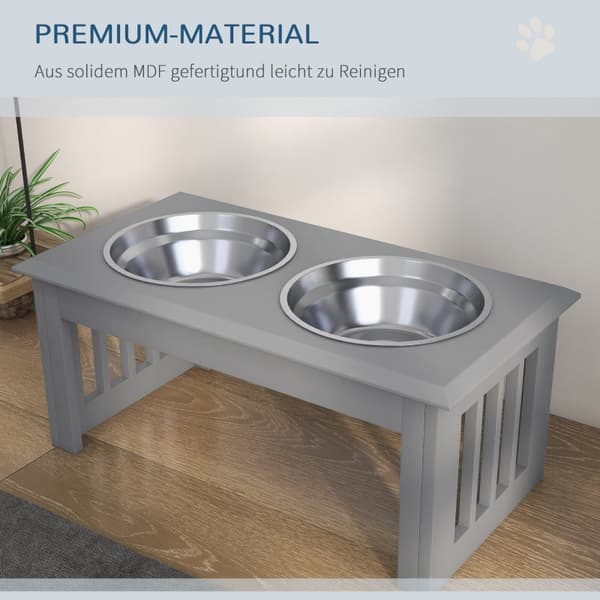Hundefoderstation med dobbelte skåle i rustfrit stål | Farve: Grå/Sølv | Mål: 30,5x58,4x25,4 cm