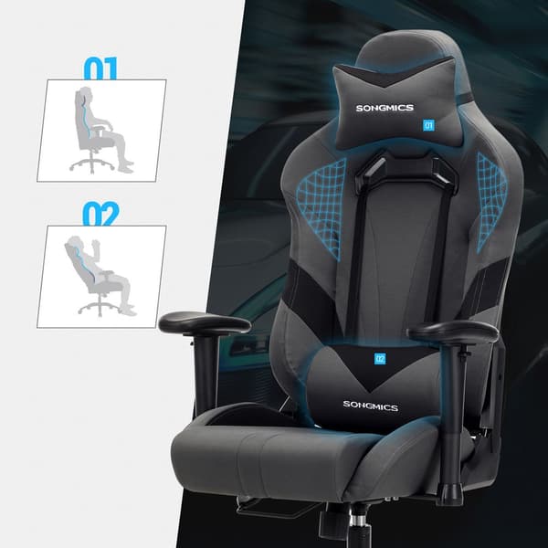 Pelituoli ristiselän pehmusteella – ergonominen PC-tuoli – polyesteri – harmaa/musta