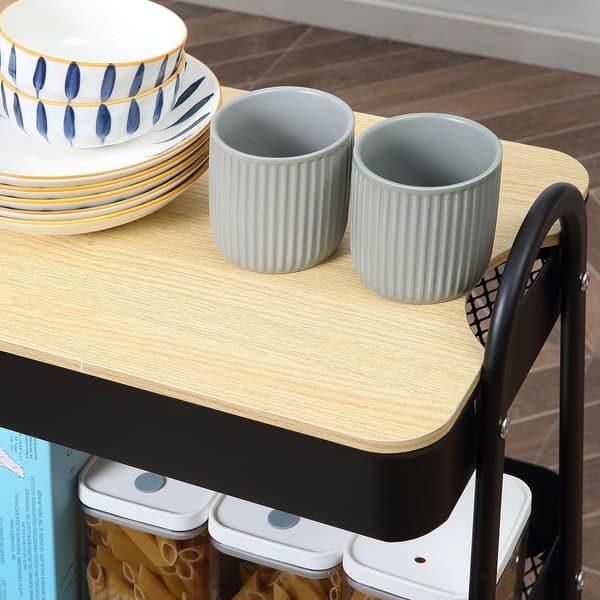 Køkkenvogn med 3 plan og MDF top | Farve: Sort | Mål: 31x45x79,4 cm