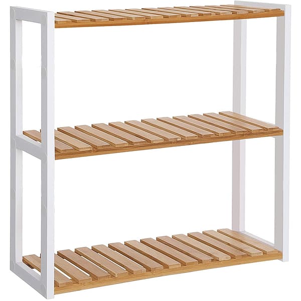 Väggställ i bambu, justerbart, 3 lager, beige/vit, 60 x 15 x 54 cm