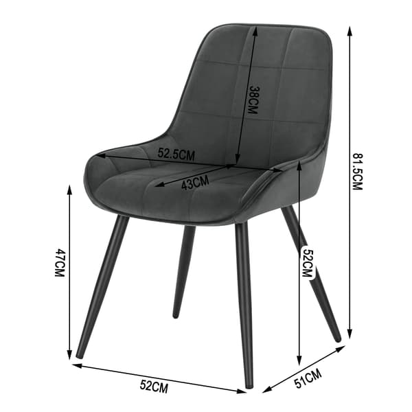 Set med 2 matsalsstolar sammet mörkgrå | Mörkgrå | 38x43x81,5 cm