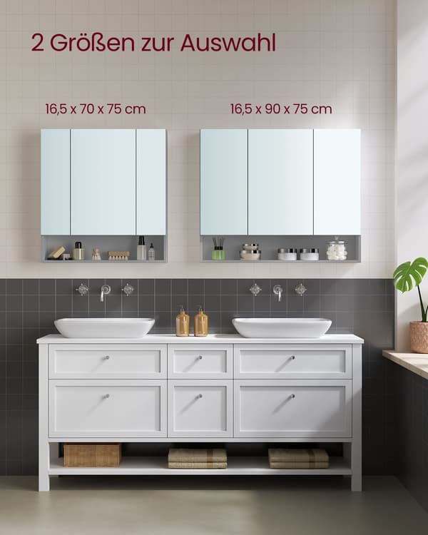 Badeværelsesskab duegrå - spånplade og glas - moderne - 16,5 x 70 x 75 cm