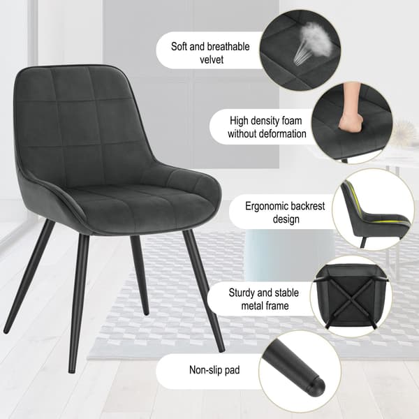 Set med 2 matsalsstolar sammet mörkgrå | Mörkgrå | 38x43x81,5 cm