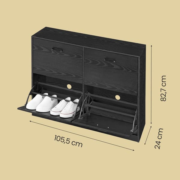 Skoskab med 4 klapper | Sort | 105,5x24x82,7 cm