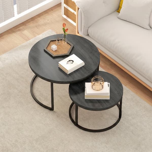 2-delt sofabordssæt - Stabelbare borde | Farve: Sort | Mål: 78,5x78,5x46,5 cm