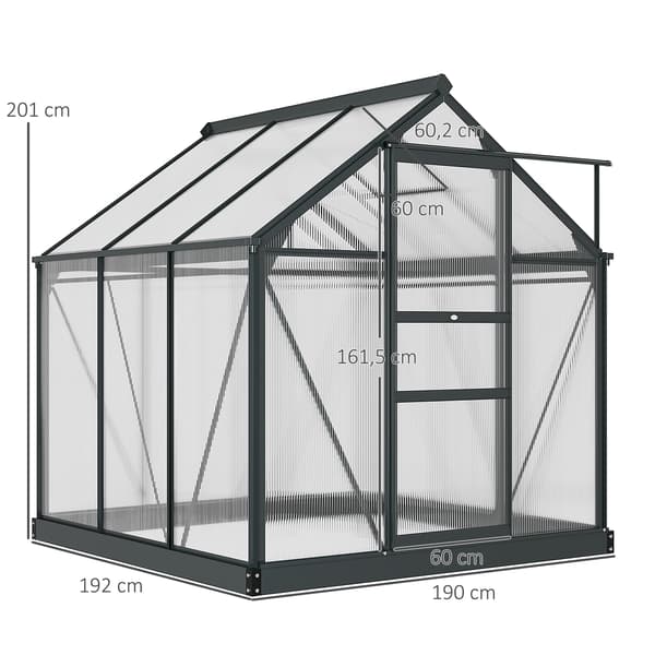 Polycarbonat drivhus | Farve: Sort, grå | Mål: 192x190x201 cm