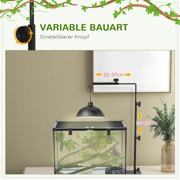 Varmelampestander til krybdyr og padder | Farve: Sort | Mål: 15x40x95 cm