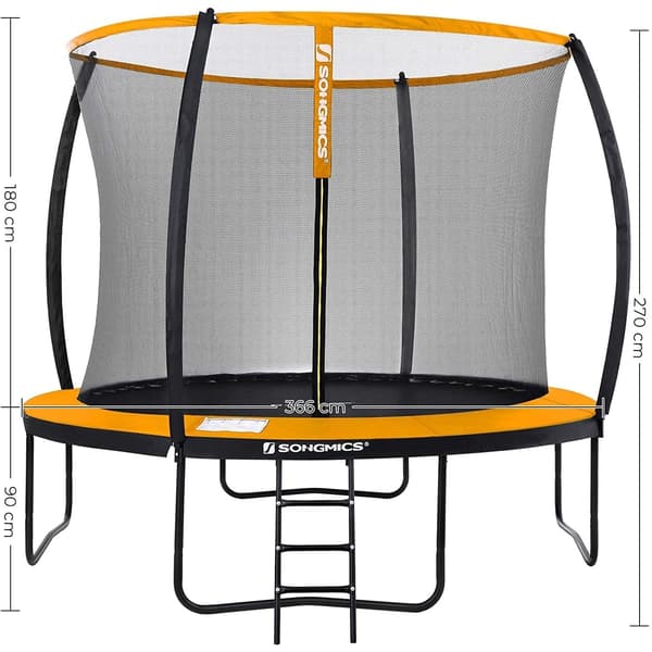 Trampolin til have, rund, sikkerhedsnet, stige, sort-orange, 305/366 cm