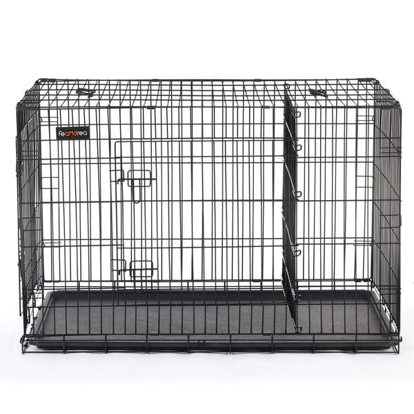 Sammenfoldeligt hundebur med 2 døre - robust jerntråd - sort - 122 x 74,5 x 80,5 cm