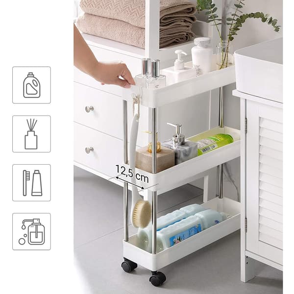 Køkkenvogn - serveringsvogn - 3 plan - pladsbesparende - hvid - 40 x 12,5 x 60 cm