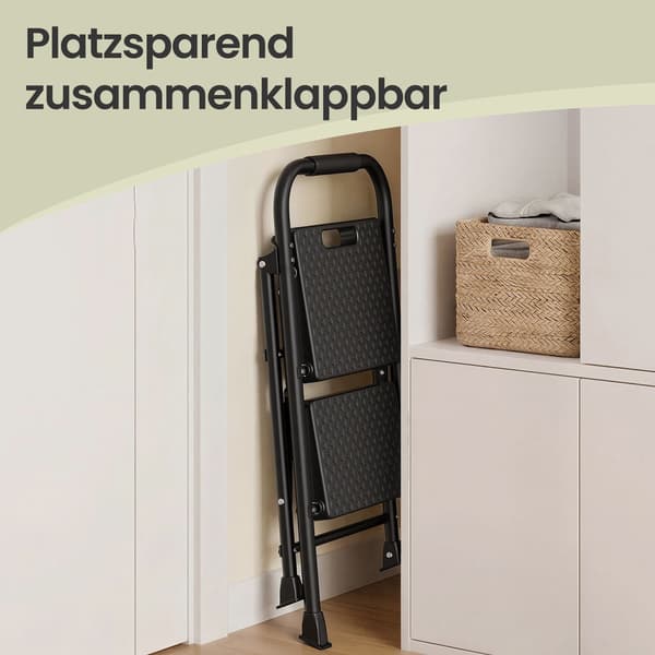 Foldestige med 2 trin i stål | Sort | 54,5x46,5x79 cm