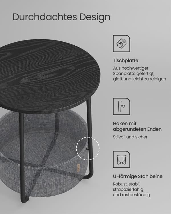 2-delt sidebordssæt - spånplade, stål, polyester - 45 x 50 cm