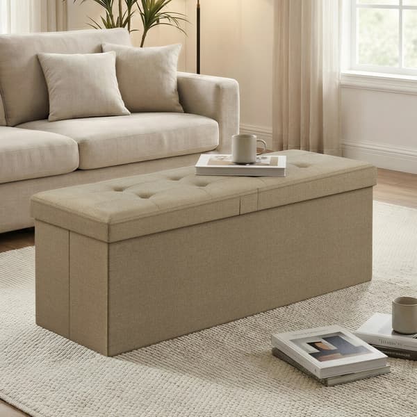 Soffa med förvaringsutrymme, fällbar sittlåda | Kamelbrun | 110x38x38 cm