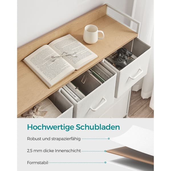 Hvid egetræs kommode - opbevaring - skuffer - spånplade - 28,5 x 98 x 85 cm