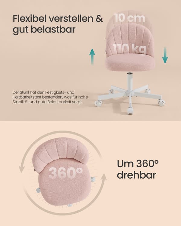 Fleecestol med polstring | Pastel pink | 60x60x73-88 cm