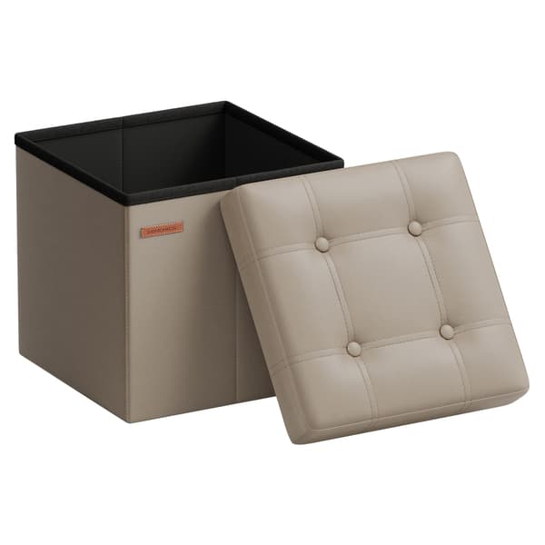 Foldbart sæde skammel PVC læder | Lys kamel og blæk sort | 38x38x38 cm