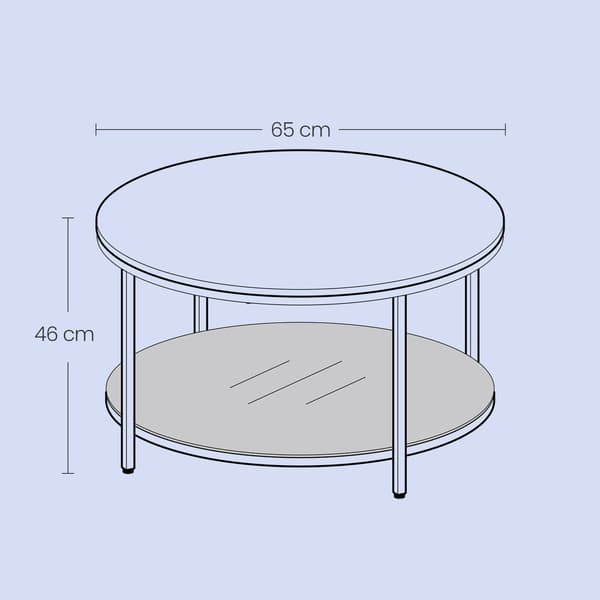 Rundt sofabord - justerbar bund - sort - 65 x 46 cm