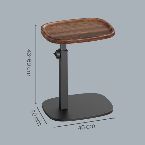 Højdejusterbart C-formet sidebord | Valnød-sort | 40x30x69 cm