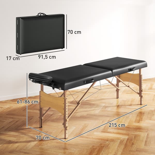 Justerbart sammenklappeligt massagebord | Farve: Sort, brun