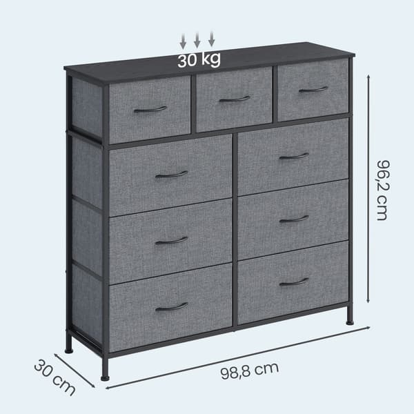 Kommode med 9 stofskuffer | Grå | 98,8x30x95,2 cm