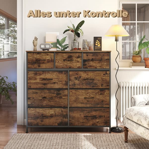 Kommode med 9 stofskuffer | Brun-sort | 98,8x30x95,2 cm
