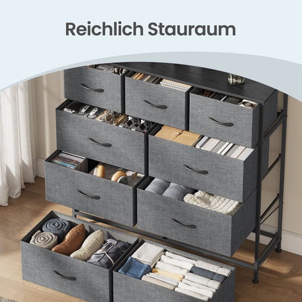Kommode med 9 stofskuffer | Grå | 98,8x30x95,2 cm
